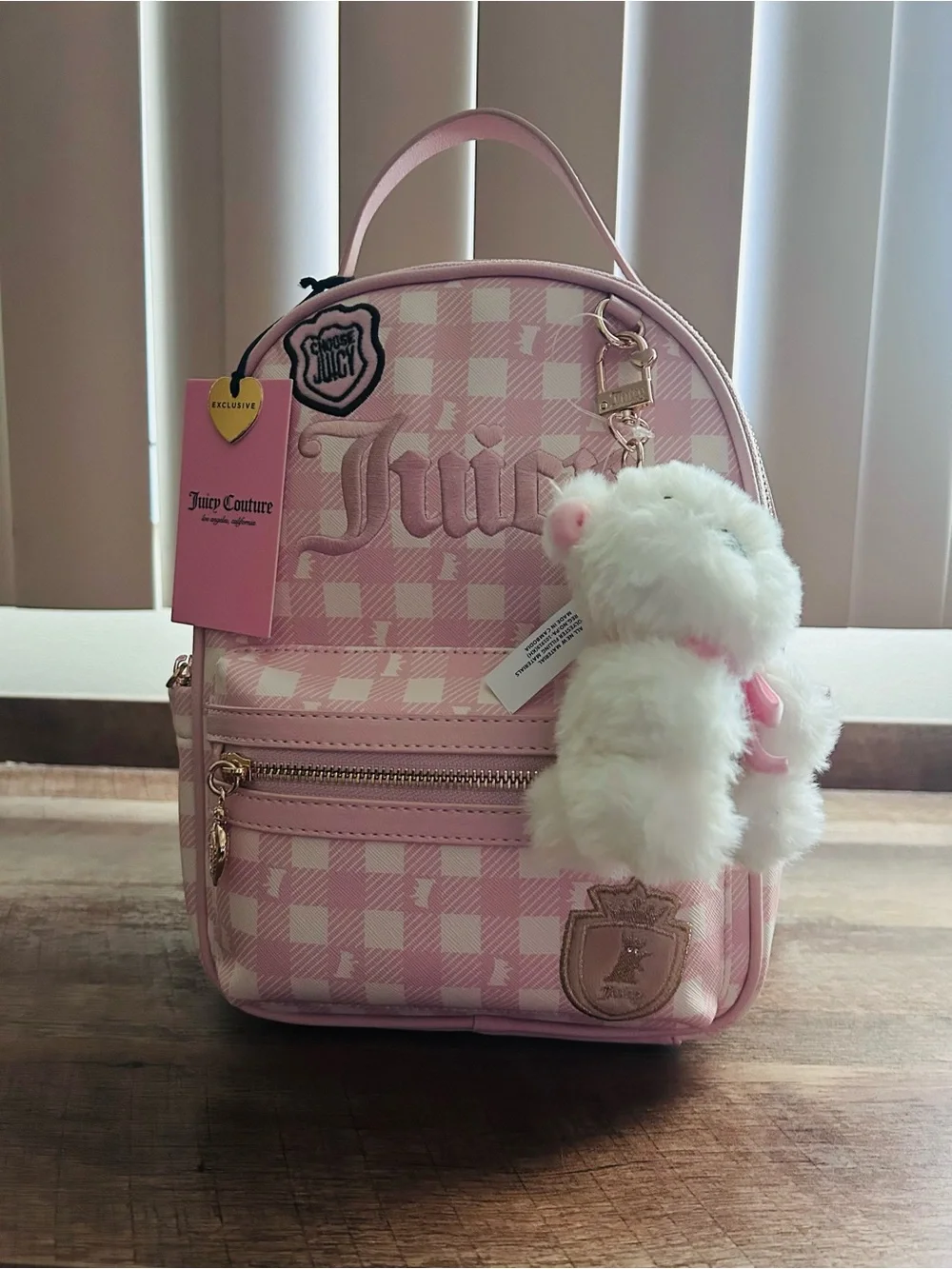 Juicy Couture Study In Style w/scottie Backpack w/ Plush Charm.Pink Clay Color.